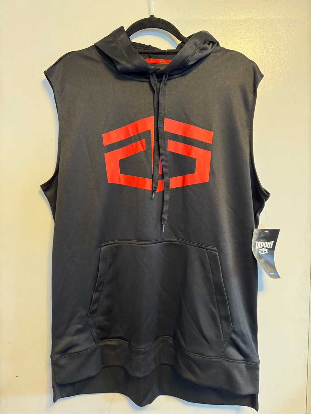 Tapout Black Sleeveless Hoodie with Red Chest Logo